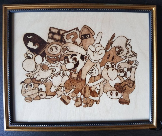 Mario Bros. Tribute - Woodburning Free Shipping Ca & Us - image 1
