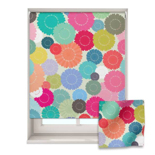 Colourful Fan Roller Blind, Abstract Floral Made To Measure, Bright Patterned Blackout Blind - image 1