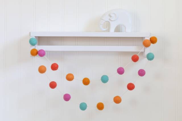 Felt Ball Garland - Wool Nursery Decor Pom Pom Baby Room Tropical Shower Dec - image 1