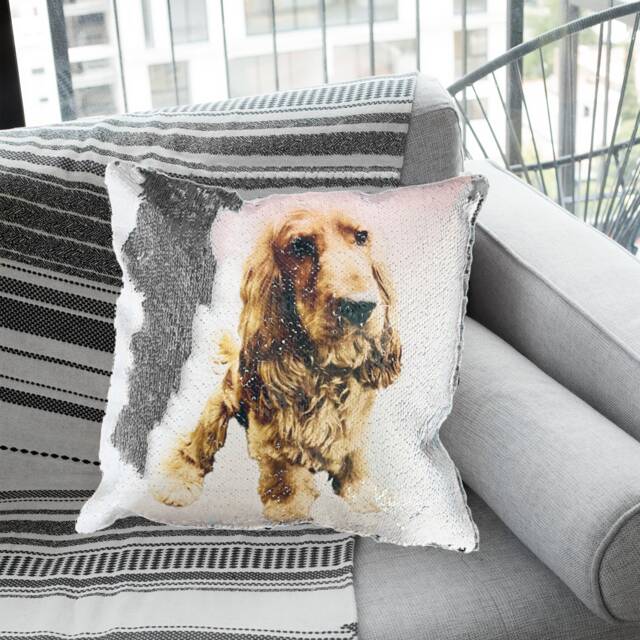 Custom Sequin Photo Cushion, Personalised Cushion Cover 40x40, Covers Uk, Sequin Cushion - image 1