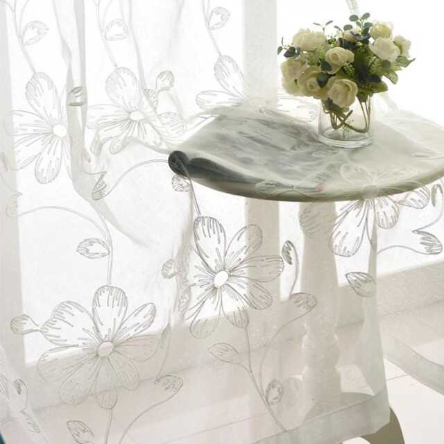 White Flower Voile Curtain Custom Sheer Polyester Panel - image 1