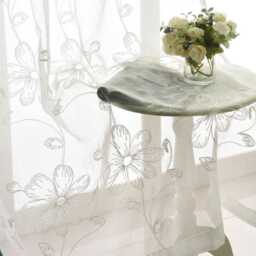 White Flower Voile Curtain Custom Sheer Polyester Panel - thumbnail 1