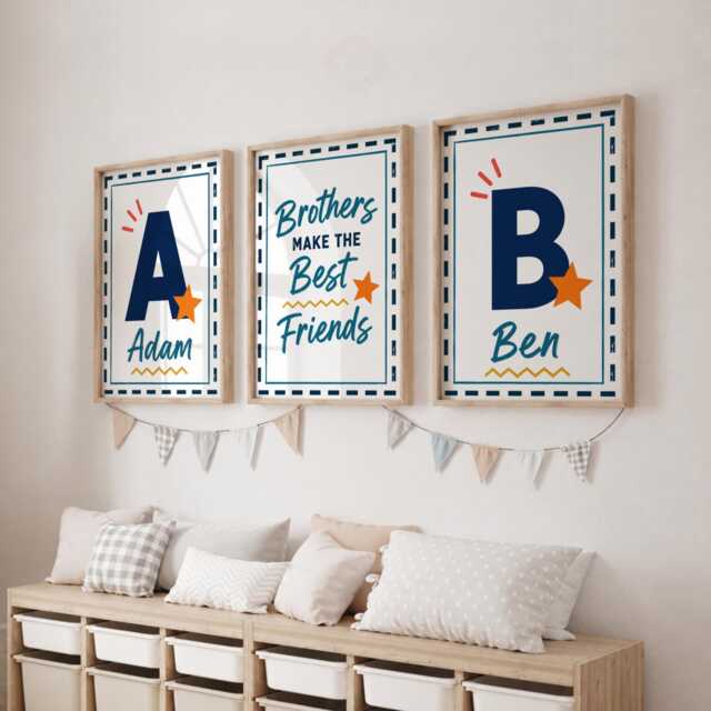 Brothers Make Friends Prints - Set Of 3 Boys Room Decor, Shared Bedroom Wall Art - image 1