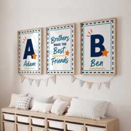 Brothers Make Friends Prints - Set Of 3 Boys Room Decor, Shared Bedroom Wall Art - thumbnail 1