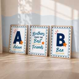 Brothers Make Friends Prints - Set Of 3 Boys Room Decor, Shared Bedroom Wall Art - thumbnail 2
