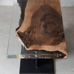 Custom Resin Table, Walnut Coffee Table With Crystal Transparent Uv Resin, Slab Live Edge Boutique Hotel & Modern Office Furniture - thumbnail 2