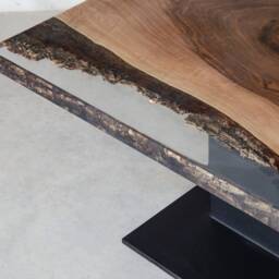 Custom Resin Table, Walnut Coffee Table With Crystal Transparent Uv Resin, Slab Live Edge Boutique Hotel & Modern Office Furniture - thumbnail 4