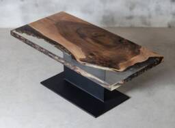 Custom Resin Table, Walnut Coffee Table With Crystal Transparent Uv Resin, Slab Live Edge Boutique Hotel & Modern Office Furniture