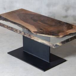 Custom Resin Table, Walnut Coffee Table With Crystal Transparent Uv Resin, Slab Live Edge Boutique Hotel & Modern Office Furniture - thumbnail 3