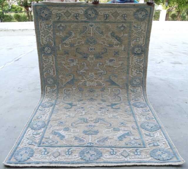 Hand-Knotted Oushak 5x8Ft Woollen Carpet - image 1