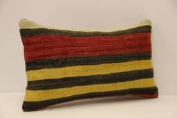 Vintage Turkish Kilim Pillow Cover, Boho Cushion - 12x20 In - thumbnail 1