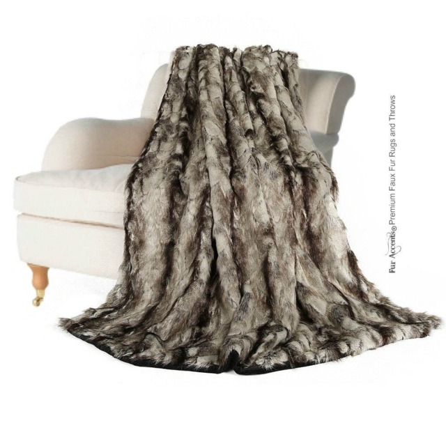 Exotic Gray Rabbit Faux Fur Throw Blanket, Minky Cuddle Lining - image 1
