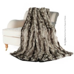 Exotic Gray Rabbit Faux Fur Throw Blanket, Minky Cuddle Lining