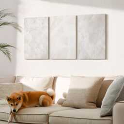 Canvas Set Of 3 Wall Art - Stone Pastel Structures White Marble, Beige Picture Print, Natural Textures Hanging Piece