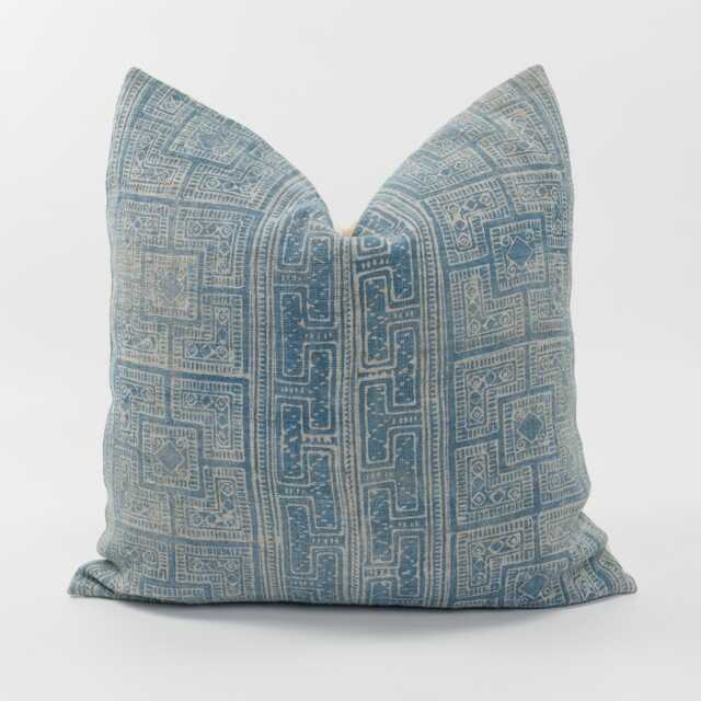 Vintage Indigo Batik Pillow Cover, Hemp Tribal Cushion, Boho Accent - 20x20 - image 1
