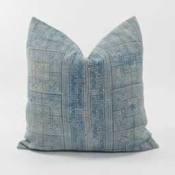 Vintage Indigo Batik Pillow Cover, Hemp Tribal Cushion, Boho Accent - 20x20 - thumbnail 1