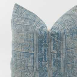 Vintage Indigo Batik Pillow Cover, Hemp Tribal Cushion, Boho Accent - 20x20 - thumbnail 2