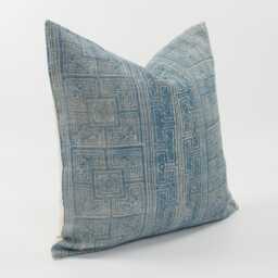 Vintage Indigo Batik Pillow Cover, Hemp Tribal Cushion, Boho Accent - 20x20 - thumbnail 3