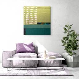 Olive Green Abstract Textile Art Quilt Geometric Wall Hanging - thumbnail 3