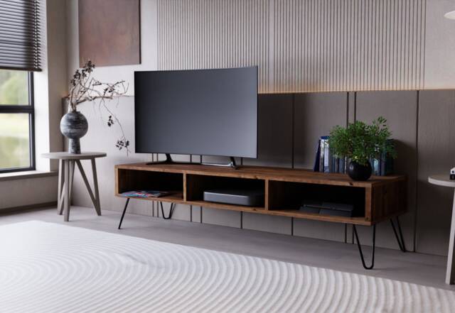 Scandinavian Tv Cabinet - Stand Unit Console Table Hairpin Legs Handmade Solid Wood Oak Teak Walnut Wax Finish Low Board - image 1