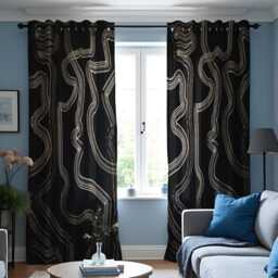 Abstract Black & Beige Line Curtains, Modern Geometric Drapes, Boho Decor For Living Room Or Bedroom, Minimalist Style Window Treatments - thumbnail 3