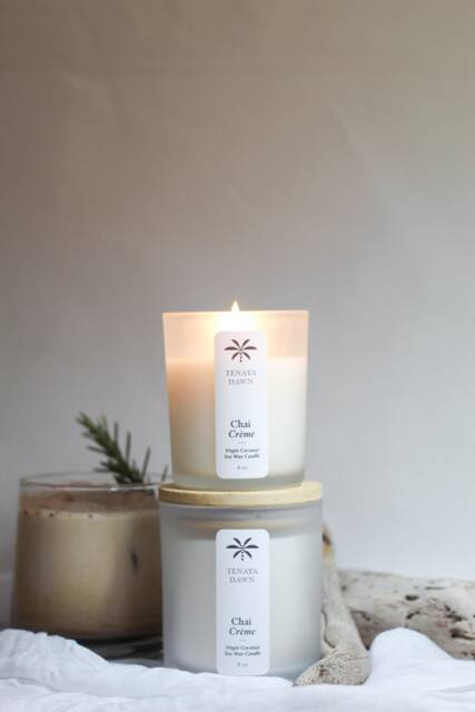 Chai Cr??me Candle, Virgin Coconut Soy Wax Wooden Wick, 4 Oz, 8 Fall Beachy Candle - image 1
