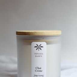 Chai Cr??me Candle, Virgin Coconut Soy Wax Wooden Wick, 4 Oz, 8 Fall Beachy Candle - thumbnail 4