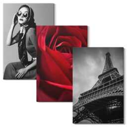 Canvas Set Of 3 - Parisian Woman With Rose Glasses & The Eiffel Tower, Red Wall Art Large, Artwork Hanging Piece - thumbnail 2