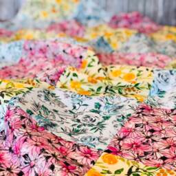 Soft Minky Patchwork Blanket For Baby Girl, Mixed Floral Spring Collage, Pink, Orange, Blue & Green, Farmhouse Decor, Shabby Chic