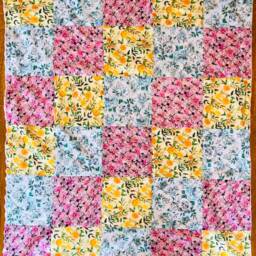 Soft Minky Patchwork Blanket For Baby Girl, Mixed Floral Spring Collage, Pink, Orange, Blue & Green, Farmhouse Decor, Shabby Chic - thumbnail 2