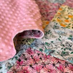 Soft Minky Patchwork Blanket For Baby Girl, Mixed Floral Spring Collage, Pink, Orange, Blue & Green, Farmhouse Decor, Shabby Chic - thumbnail 4