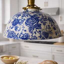 style#002 Blue Floral Farmhouse Lighting, Lighting, Pottery Lamp, Ceramic Pendant Home Light, Ceiling Light - thumbnail 2