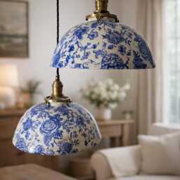 style#002 Blue Floral Farmhouse Lighting, Lighting, Pottery Lamp, Ceramic Pendant Home Light, Ceiling Light - thumbnail 3