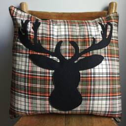 Deer Head Antler Silhouette Pillow Cover, 16x16 - thumbnail 3
