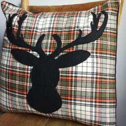 Deer Head Antler Silhouette Pillow Cover, 16x16 - thumbnail 2