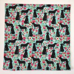 Black Labrador Dog Print Cushion Cover With Turquoise & Pink Floral Design - Home Decor, Home & Living, Decorative Pillow Cover. 38x38cms - thumbnail 2