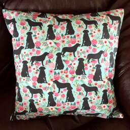 Black Labrador Dog Print Cushion Cover With Turquoise & Pink Floral Design - Home Decor, Home & Living, Decorative Pillow Cover. 38x38cms - thumbnail 4