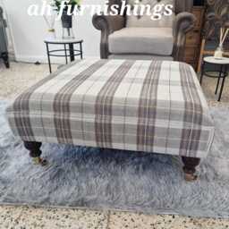 Tartan Brown Check Footstool/Ottoman Seat Footstall Brand New, Hand Made - thumbnail 3