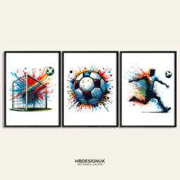 Set Of 3 Soccer Wall Art Prints - - Boys Bedroom Decor Gift Posters Colourful Football Print Poster - thumbnail 1