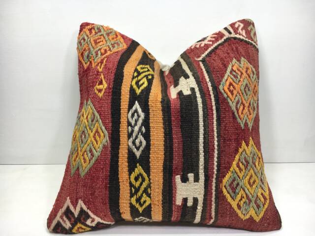 Vintage Kilim Pillow Cover, 16x16, Turkish Bohemian Throw - image 1