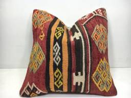 Vintage Kilim Pillow Cover, 16x16, Turkish Bohemian Throw - thumbnail 1