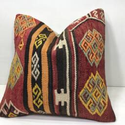 Vintage Kilim Pillow Cover, 16x16, Turkish Bohemian Throw - thumbnail 2
