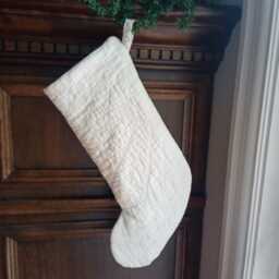 Shabby Quilted Stocking in Pastel Colours, Christmas Pink, Yellow Patchwork - thumbnail 3