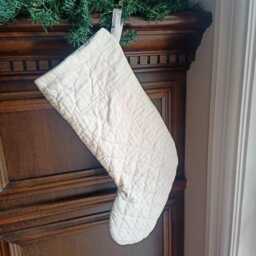 Shabby Quilted Stocking in Pastel Colours, Christmas Pink, Yellow Patchwork - thumbnail 4