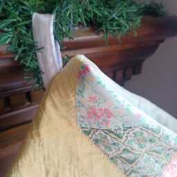 Shabby Quilted Stocking in Pastel Colours, Christmas Pink, Yellow Patchwork - thumbnail 2