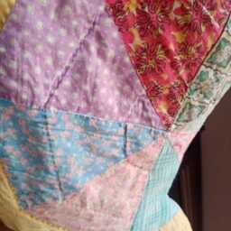 Shabby Quilted Stocking in Pastel Colours, Christmas Pink, Yellow Patchwork - thumbnail 3
