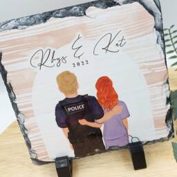 Personalised Hero Couple Couple Portrait On Slate Plaque, Police Officer Gifts Firefighter Gift, Paramedic Gift & Nurse - thumbnail 2
