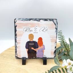 Personalised Hero Couple Couple Portrait On Slate Plaque, Police Officer Gifts Firefighter Gift, Paramedic Gift & Nurse - thumbnail 3