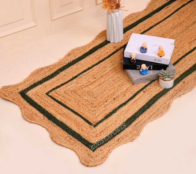 Jute Runner Rug - Scalloped Rug, Bohemian Scallop Natural Sisal Custom - image 1