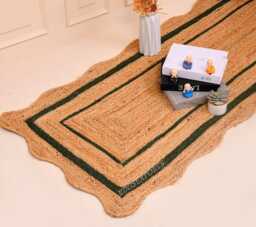 Jute Runner Rug - Scalloped Rug, Bohemian Scallop Natural Sisal Custom - thumbnail 1